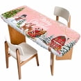 thumbnail image 1 of Pink Christmas Table Cloths for 8 Foot Rectangle Tables, Santa Snowman Snowflake Elk Xmas Tree Patio Waterproof Elastic Fitted Tablecloths, Washable Rectangular Table Cover for Camping, 1 of 8