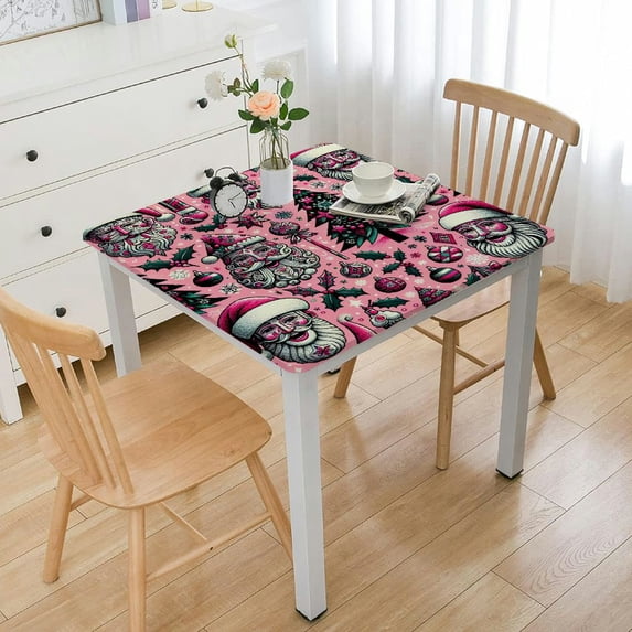 Pink Christmas Tablecloth Tree Rectangle Table Cloth Washable Table Cover for Picnic Dining Table Decor