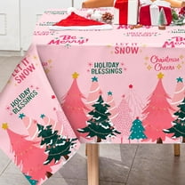 Pink Christmas Tablecloth Xmas Trees Rectangle Table Cloth Holiday Blessings Washable Table Cover for Winter Holiday Picnic Dining, 60 x 102 Inch