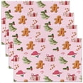thumbnail image 1 of Pink Christmas Theme Placemats Set of 4 Xmas Tree Cute Gingerbread Man Table Mats Winter Hat Candy Cane Happy New Year Place Mat for Kitchen Dining Table Party Decor Indoor Outdoor 18"x12", 1 of 4