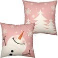 thumbnail image 1 of Pink Christmas Throw Pillow Covers 20x20 Lovely Snowman Pillowcase Set of 2 White Xmas Tree Pillow Covers for Holiday Decorations Living Room Cotton Linen Cushion Case, 1 of 4
