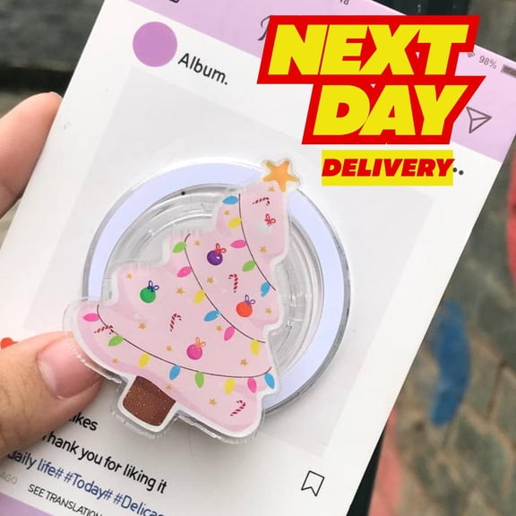 Pink Christmas Tree 2-in-1 MagSafe Phone Grip: Kawaii Holiday Grip for Phones or , Ideal Winter Gifts for Friends