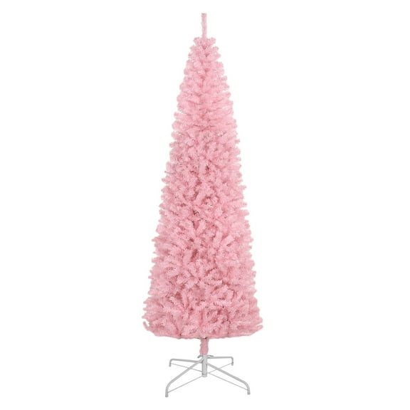 Pink Christmas Tree 8ft Slim Douglas Fir - 1168 Tips - Unlit Artificial Xmas Tree for Apartments, Dorms - Easy Assembly & Sturdy Base
