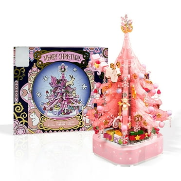 Pink Christmas Tree Building Blocks with LED Light & Music Box , 675 PCS Christmas Music Box Bricks Model Kit for Boys Girls Christmas Gift