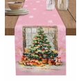 thumbnail image 1 of Pink Christmas Tree Burlap-Cotton Table Runner 120 Inches Long,Watercolor Xmas Snowflake Farmhouse Table Runners,Outdoor Dining Tablecloths Decor for Baby Shower Party Wedding 13x120, 1 of 9
