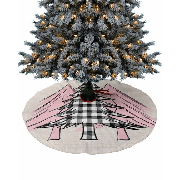 Pink Christmas Tree Christmas Tree Skirt 48 Inches Large Christmas Skirt Tree, Black and White Plaid Xmas Tree Rustic Tree Skirt Christmas Decorations for Fireplace Party Holidays Indoor Outdoor