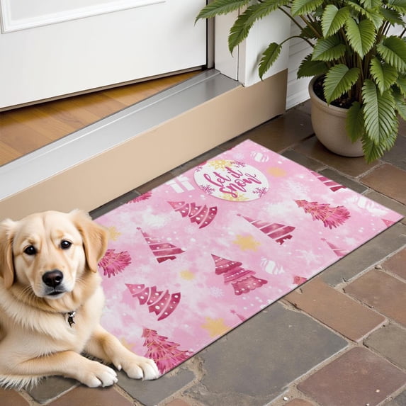 Pink Christmas Tree Door Rugs,Washable Non Slip Door Mats Indoor,Decorative Door Mats,Entry Mat Indoor for Entrance,Bedroom,Kitchen,Bathroom,16"x24"