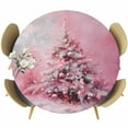 thumbnail image 1 of Pink Christmas Tree Fitted Tablecloth with Elastic Edged, Round Table Cloth for Dining Table, Xmas Tree Oil Painting Waterproof Oil Proof Table Cover for Indoor Outdoor 45"-54", 1 of 9