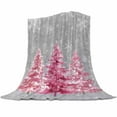 thumbnail image 1 of Pink Christmas Tree Flannel Blanket for Bed,Travel and Camping, Xmas Pine Tree Winter Snowflakes Grey Super Soft Cozy Blanket for All Seasons 40" x 60", 1 of 6