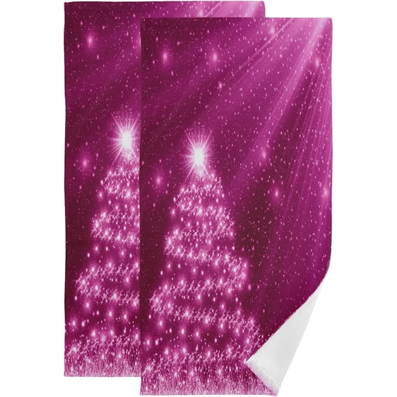 Pink Christmas Tree Hand Towels 2 PCS, Xmas Kitchen Towel Ultra Soft and Highly Absorbent,Decorative Fingertip Face Towel for Bathroom Hotel, 28.3"x14.4"