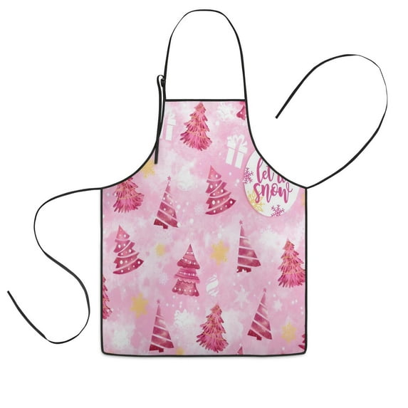 Pink Christmas Tree Kids Aprons for Girls and Boys,Adjustable Neck Strap Toddler Aprons for Kids Cooking Baking