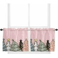 thumbnail image 1 of Pink Christmas Tree Kitchen Curtain 2 Panels Tiers Curtains 36 Inch Length, Xmas Tree Cute Snowflake Curtains Rod Pocket Curtains Window Drapes Treatment Window Cafe Curtains, 1 of 5