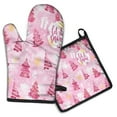 thumbnail image 1 of Pink Christmas Tree Kitchen Oven Mitt and Pot Holder Sets 2 Pcs for Baking, Cooking and Grilling, Heat Resistant Up To 392 °F, 1 of 7
