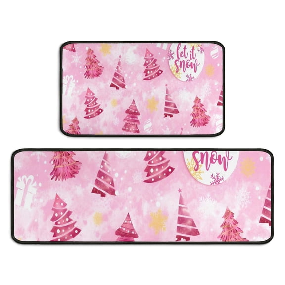 Pink Christmas Tree Kitchen Rugs Sets Of 2,Anti Fatigue Kitchen Mat Rugs Non Slip Washable,Decorative Kitchen Floor Mats for Kitchen,Sink,Laundry,17"X30"+17"X47"