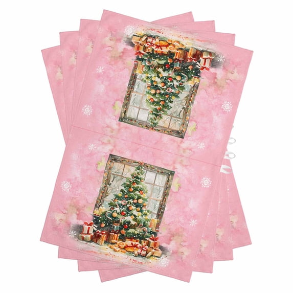 Pink Christmas Tree Kitchen Towels Set of 4, Water Absorbent Dish Towel, Watercolor Xmas Snowflake Decorative Hand Towels - Quick Drying Cloth for Cooking Baking, 18x28 Inch
