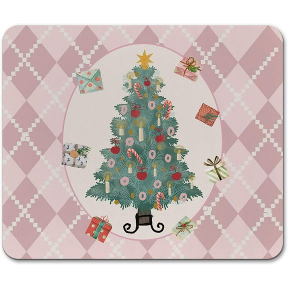 Pink Christmas Tree Mouse Pad, Pink Coquette Mouse Pads for Desk, Non-Slip Mousepads for Home Office Dorm Desk Decor Accessories, Teen Girls Gifts, 9×8 in
