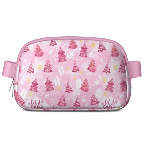 Pink Christmas Tree Pattern Cute Fanny Packs for Women,Travel Waterproof Crossbody Fanny Bags Waist Purse for Women Anti Theft Adjustable Strap for Running Travel Cycling