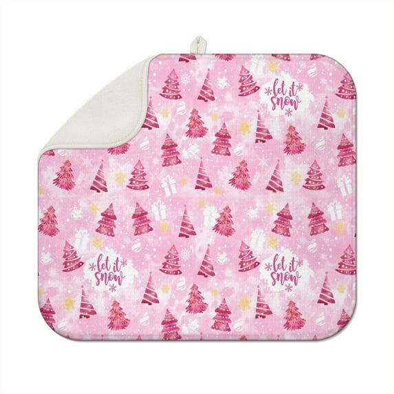 Pink Christmas Tree Pattern Dish Drying Mat for Kitchen 1 Pack, Ultra Absorbent Microfiber Dishes Drainer Mats,16x18in(41x46cm)