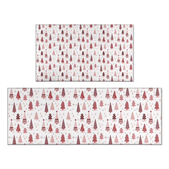 Pink Christmas Tree Pattern Kitchen Rugs Sets Of 2,Anti Fatigue Kitchen Mat Rugs Non Slip Washable,Decorative Kitchen Floor Mats for Kitchen,Sink,Laundry,17"x30"+17"x47"