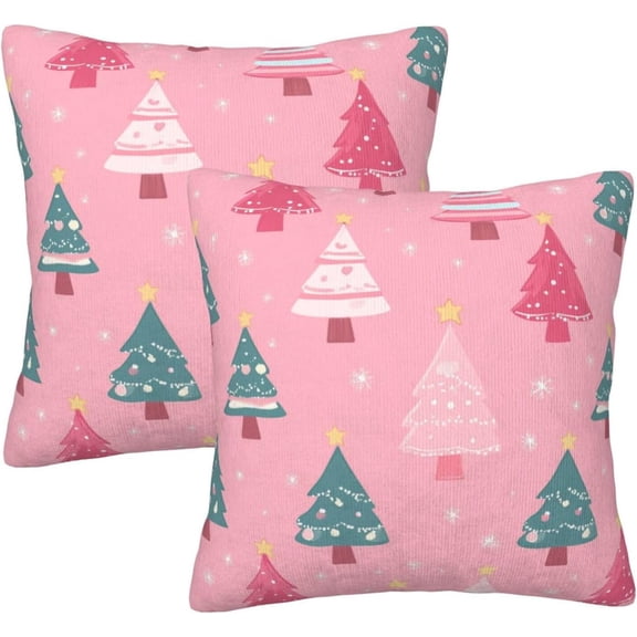 Pink Christmas Tree Pattern Pillow Covers Set of 2 20x20 Inch Throw Pillow Covers Decorative Pillow Cases Square Cushion Cover Pillow Protector for Home Couch Sofa Car