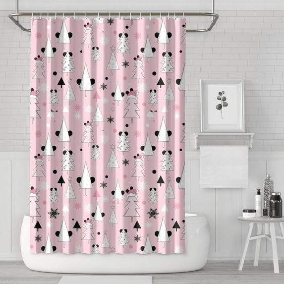 Pink Christmas Tree Pattern Shower Curtain 72"x72" ,Bathroom Decorative Shower Curtains Set with 12 Hooks,Modern Waterproof Washable Shower Curtain
