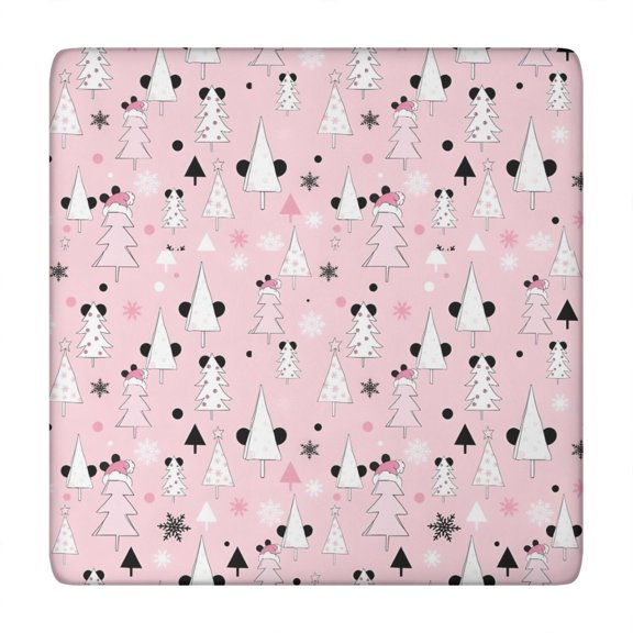 Pink Christmas Tree Pattern Square Fitted Tablecloth with Elastic Edge,Square Table Cover,Washable Elastic Table Cover for Home Kitchen Party Decor 34"x34"
