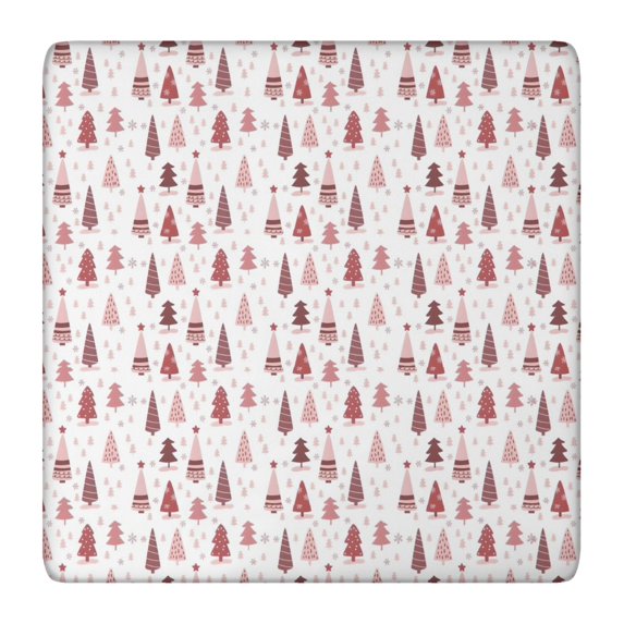 Pink Christmas Tree Pattern Square Fitted Tablecloth with Elastic Edge,Square Table Cover,Washable Elastic Table Cover for Home Kitchen Party Decor 36"x36"