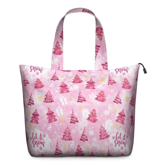 Pink Christmas Tree Pattern Travel Tote Bags for Women Carry On,Large Weekender Bags for Women Travel,Multi Functional Duffle Bag for Work,Shopping,Sports