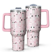 Pink Christmas Tree Pattern Tumbler with Handle and Lid,40oz Double Wall Vacuum Insulated Tumbler,Cups Gift for Women and Men