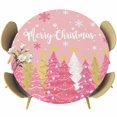 thumbnail image 1 of Pink Christmas Tree Round Tablecloth, Fitted Table Cover with Elastic for 45"-54" Round Tables, Pink Xmas Tree Snowflake Luxury Table Cloth Outdoor Indoor Dinning Party Waterproof Tablecloths, 1 of 7