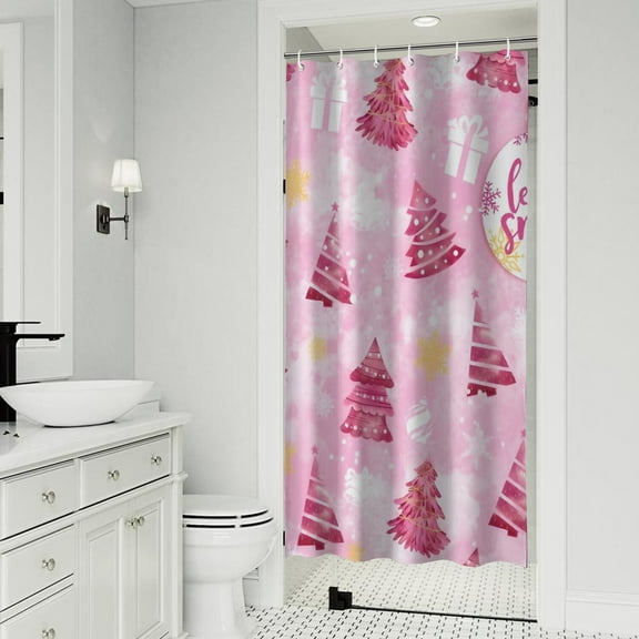 Pink Christmas Tree Shower Curtain 36"x72" ,Bathroom Decorative Shower Curtains Set with 12 Hooks,Modern Waterproof Washable Shower Curtain