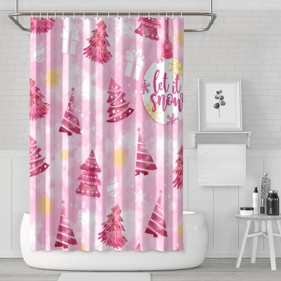 Pink Christmas Tree Shower Curtain 72"x72" ,Bathroom Decorative Shower Curtains Set with 12 Hooks,Modern Waterproof Washable Shower Curtain