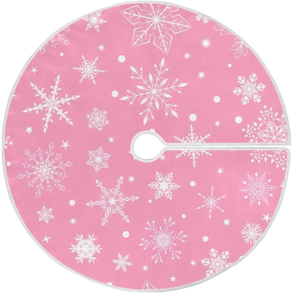 Pink Christmas Tree Skirt Decorations Winter Snowflake Xmas Tree Mat 48 inch for Holiday Party Supplies Rustic Ornaments Large Tree Skirt Decor