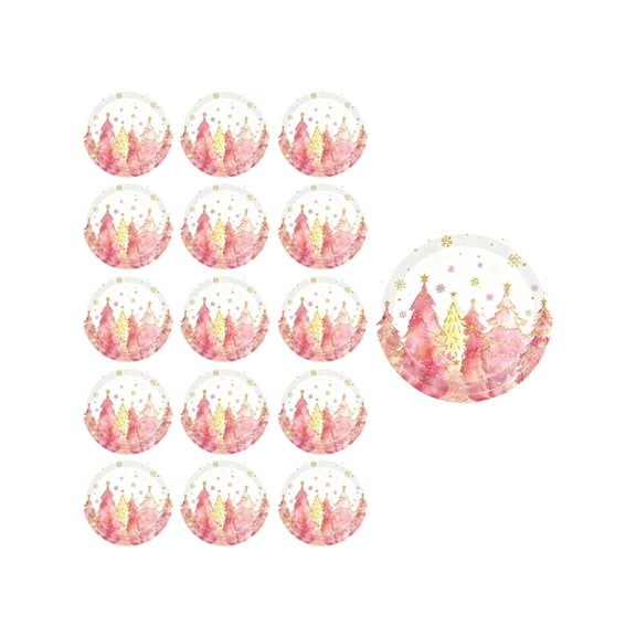 Pink Christmas Tree Snowflake Theme Disposable Tableware Set Paper Plates Party Supplies Holiday Celebration Dinnerware Pink Gold Design Festive Decorations 20-Piece Kit