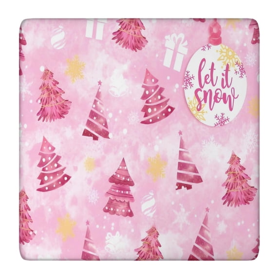 Pink Christmas Tree Square Fitted Tablecloth with Elastic Edge,Square Table Cover,Washable Elastic Table Cover for Home Kitchen Party Decor 36"x36"