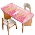 thumbnail image 1 of Pink Christmas Tree Table Cloths for 4 Foot Rectangle Tables, Pink Xmas Tree Snowflake Luxury Patio Waterproof Elastic Fitted Tablecloths, Washable Rectangular Table Cover for Camping, 1 of 8
