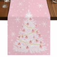 thumbnail image 1 of Pink Christmas Tree Table Runner 108 Inches Long, Cotton Linen Table Runner Dresser Scarf, Winter Balls Snowflake Xmas Tree Fabric Tablerunners for Dining Coffee Tables Wedding Holiday Party 13"x108", 1 of 9