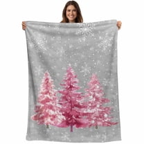 Pink Christmas Tree Throw Blankets, Xmas Grey Winter Snowflakes Soft Fleece Blanket Decorative for Home Sofa Couch Chair Living Bedroom, 40x50 inches,