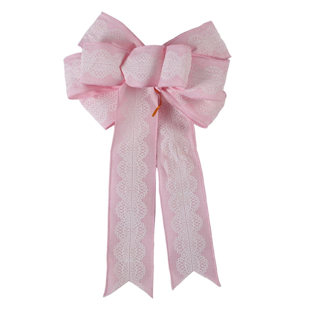 Pink Christmas Tree Topper, 16*8 Inches Toppers Bow with Mesh Streamer