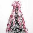 Large Pink Christmas Tree Topper Bow with Cascading Ribbons and Glitter