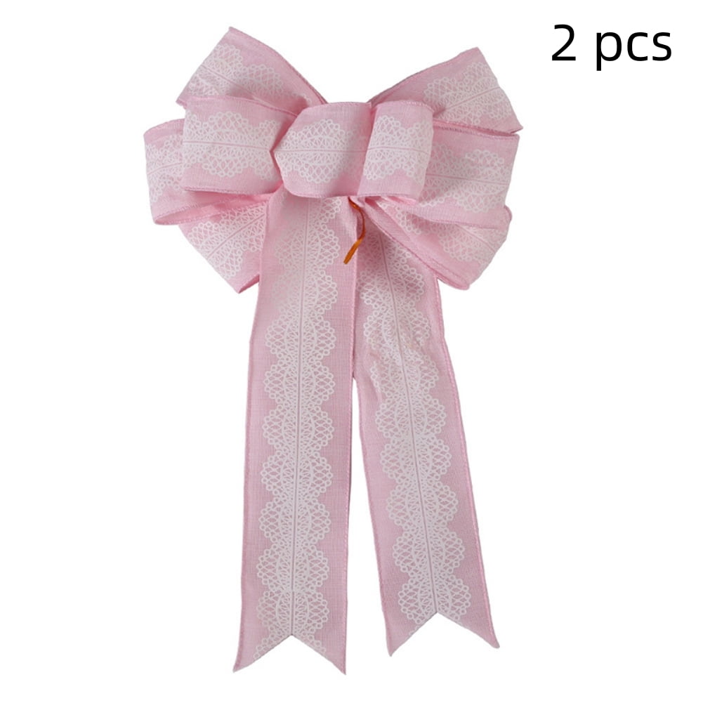 Pink Christmas Tree Topper, Set of 2 16*8 Inches Toppers Bow with Mesh