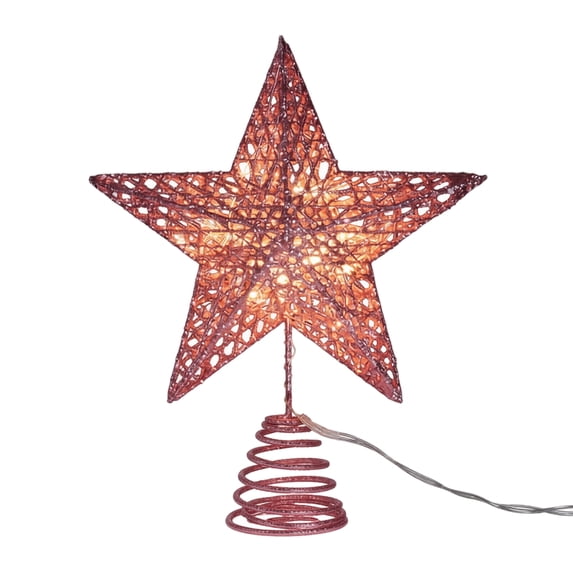 Pink Christmas Tree Topper Star with Lights, 3D Glitter Metal Five Pointed Star Decoration for Xmas Tree Holiday Home Party Decor, 6x12 Inch