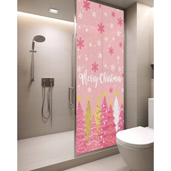 Pink Christmas Tree Window Privacy Film Stained Glass Window Film Decorative Windows Cover Static Windows Cling for Glass Door Pink Xmas Tree Snowflake Luxury Stickers for Bathroom 29.5"x78.7"