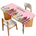 thumbnail image 1 of Pink Christmas Trees Table Cloths for 3 Foot Rectangle Tables, Xmas Colorful Snowflakes Doodle Patio Waterproof Elastic Fitted Tablecloths, Washable Rectangular Table Cover for Camping, 1 of 8