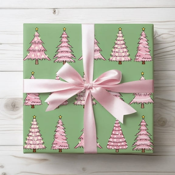 Pink Christmas Trees Wrapping Paper, Pinkmas Gift Wrap, Cute Christmas Wrapping Paper, Holiday Gift Wrap, Pink and Green Gift Wrapping Paper