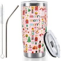 Pink Christmas Tumbler Stainless Steel Nutcracker Travel Tumbler with Lid Straw Coffee Mug Cup for Women Friend Xmas Winter Holiday Birthday Party Gift