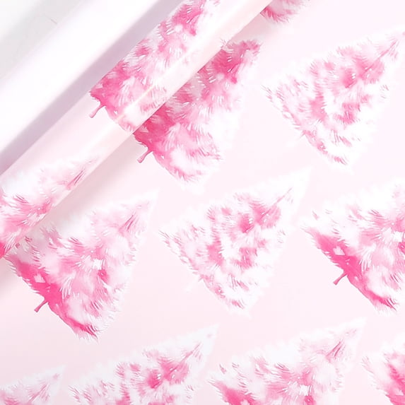 Pink Christmas Wrapping Paper Roll, 17 Inch x 9.8 Feet Pink Wrapping Paper, Elegant Christmas Tree Gift Wrap for Gift Packaging, Holiday Present Christmas Decorations Party Supplies
