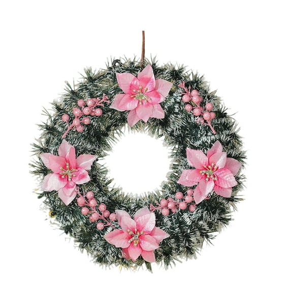 Pink Christmas Wreath for Front Door - Artificial Floral Christmas Wreath with Berry Balls for Indoor Outdoor Xmas Holiday Party Decorations