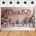 thumbnail image 1 of Pink Christmas rations Backdrop Winter Snowflake Xmas Tree Ball Gifts Bells Kid Family Party Photography Background r, 1 of 5