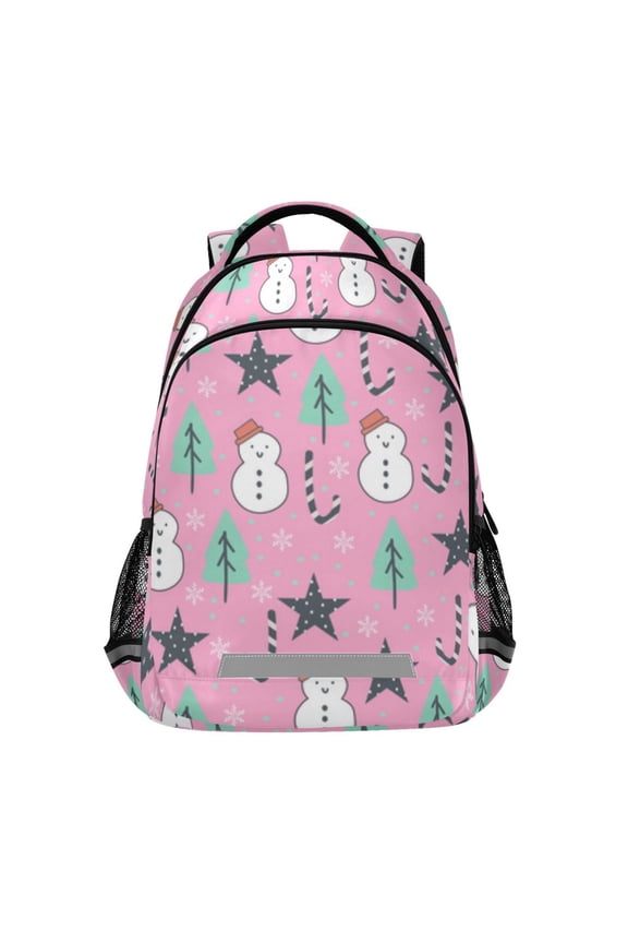 Pink Christmas snowman pattern Backpack for ersonalized 16 Inch Backpack Middle Bookbag for Back to Gift